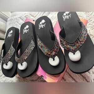 BundleTwo Pair NWT Women's Black Multicolor Beaded Jeweled Comfort Fit Sandals